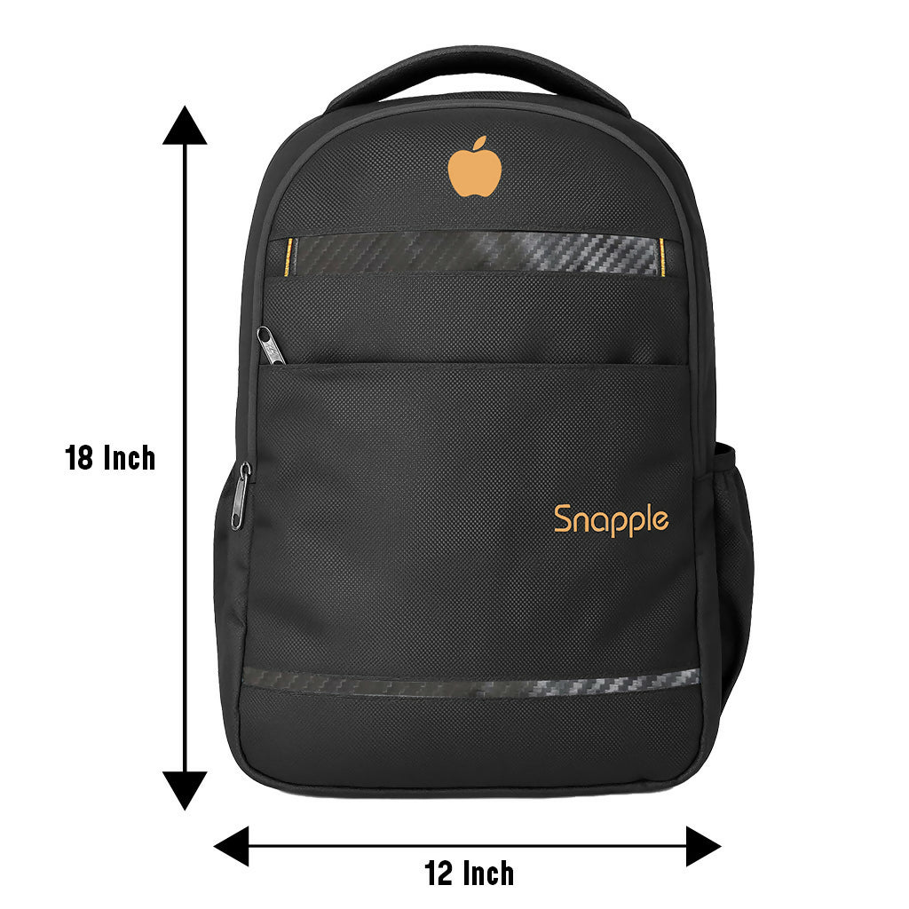 Snapple Black Laptop Backpack with Orange Logo – Travel Bag for Men & Women, Fits 15-Inch Laptop, Lightweight, Durable, Multi-Pocket Office & School Backpack