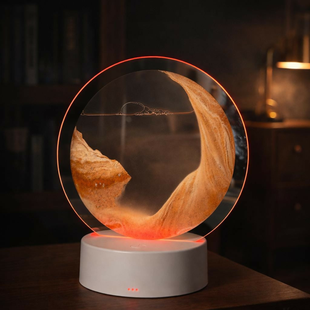 LED Round Static Orange Sand Art Lamp | Ambient Decorative Night Light Décor