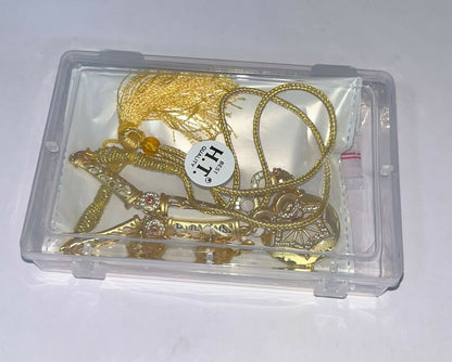 Gold Plated Star Pendant Forming Necklace Set with AD & Ruby Accents