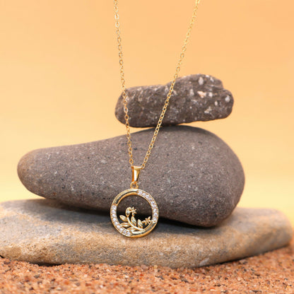 Gold Plated AD Circle Pendant Necklace For women and girls