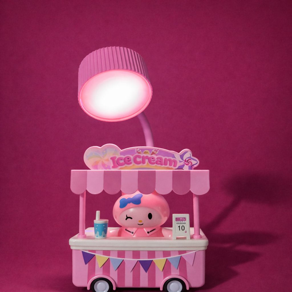 Cute Ice Cream Cart Night Lamp with Flexible Neck Desk Light for Kids Room