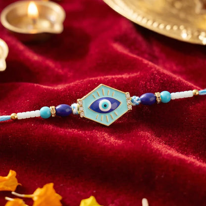 Stylish Evil Eye Hexagon Rakhi for festive gifting during Raksha Bandhan.