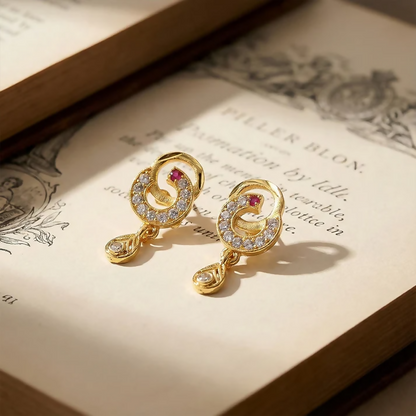 Modern Gold Plated Round Teardrop Earrings with Stone Highlights