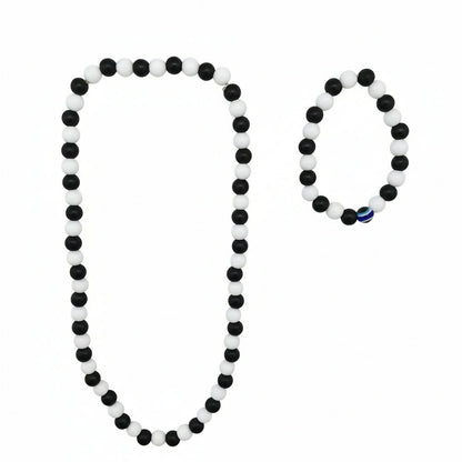 Black & White Beads Necklace & Evil Eye Bracelet Combo