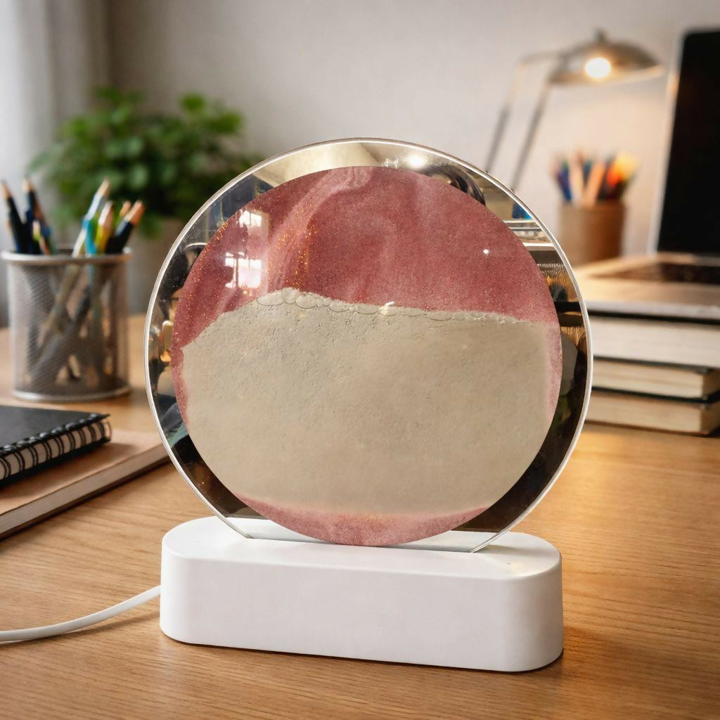 LED Round Static Brown & Beige Sand Art Lamp | Ambient Decorative Night Light