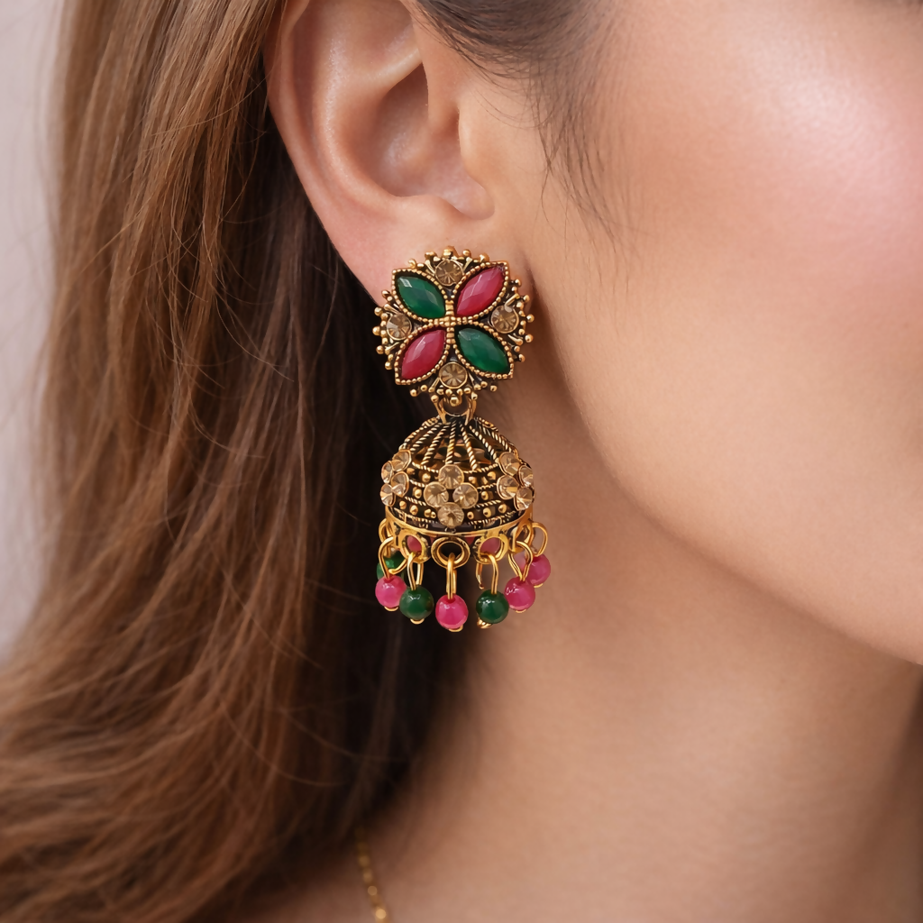 TRADITIONAL ELEGANT OXIDISE MULTI JHUMKA