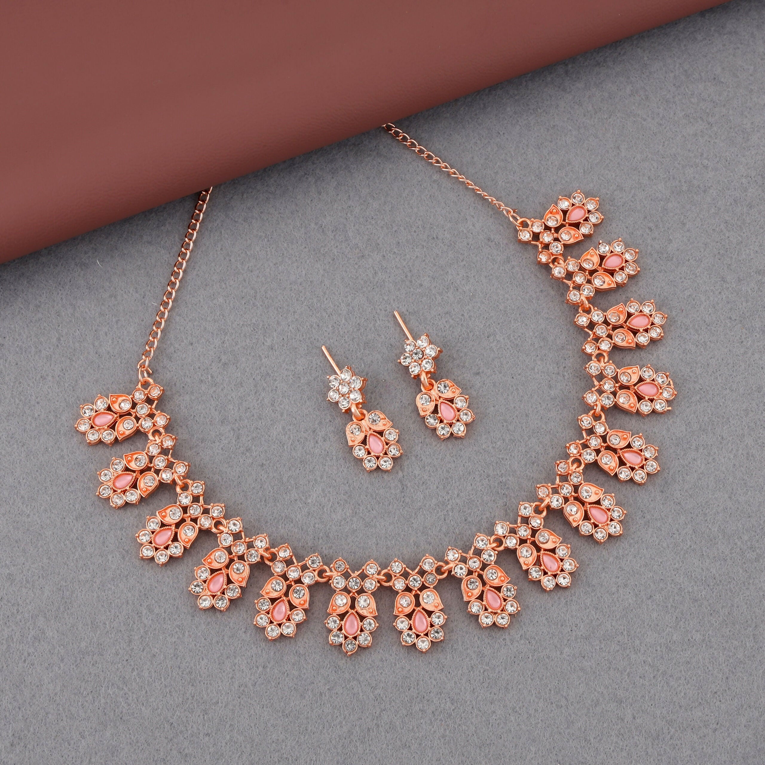Floral Jewellery Set – Rose Gold-Toned Pink Petal Design