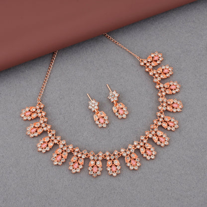 Rose Gold-Toned & Pink Petal Floral Jewellery Set