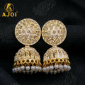 Kundan Jhumka Earrings – Elegant Gold Plated with Pearl Drop