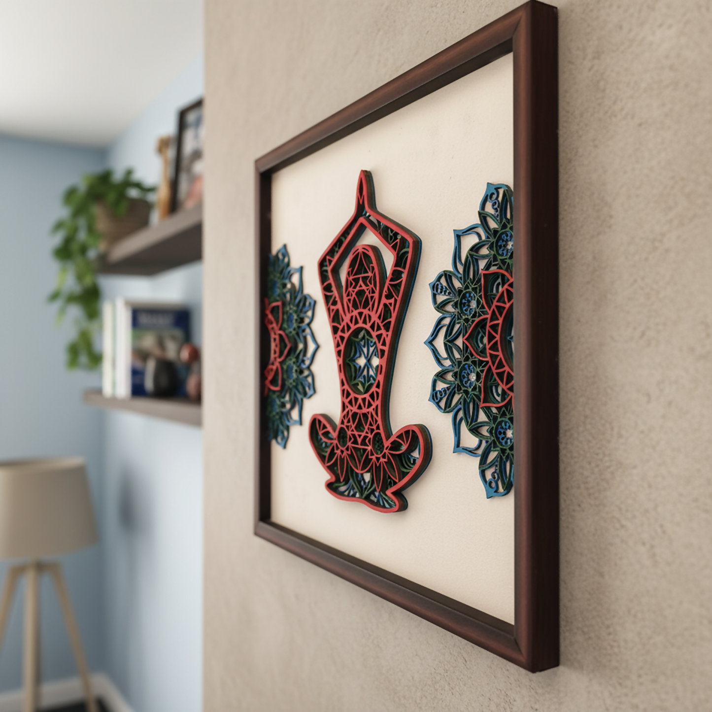 Handcrafted Multi-Layer Wooden Yoga Wall Art – 3D Meditation Pose Design | Spiritual Home Decor | Handmade Wooden Wall Hanging for Yoga Room & Living Space