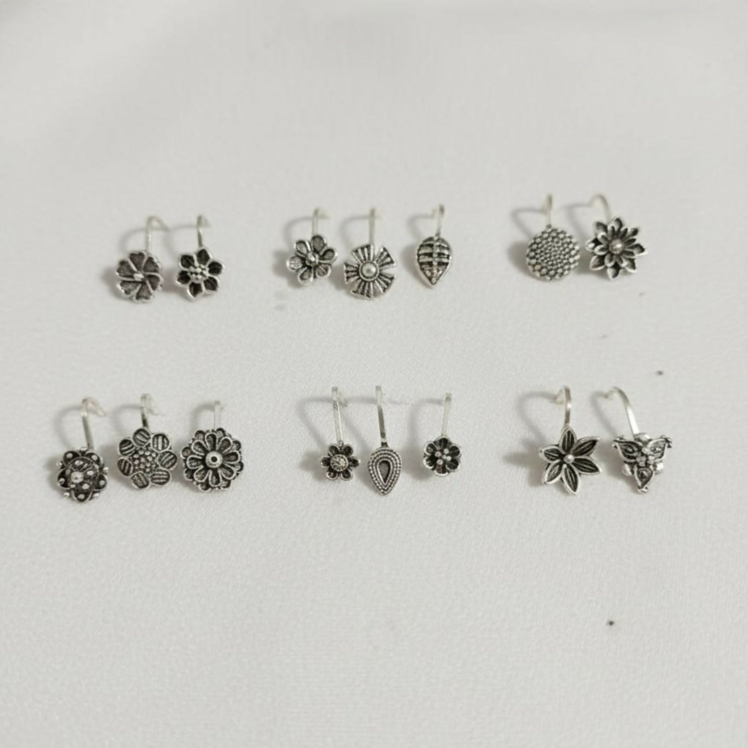 Oxidized Silver Traditional Floral Nose Pins Combo for Women & Girls (Pack of 15)