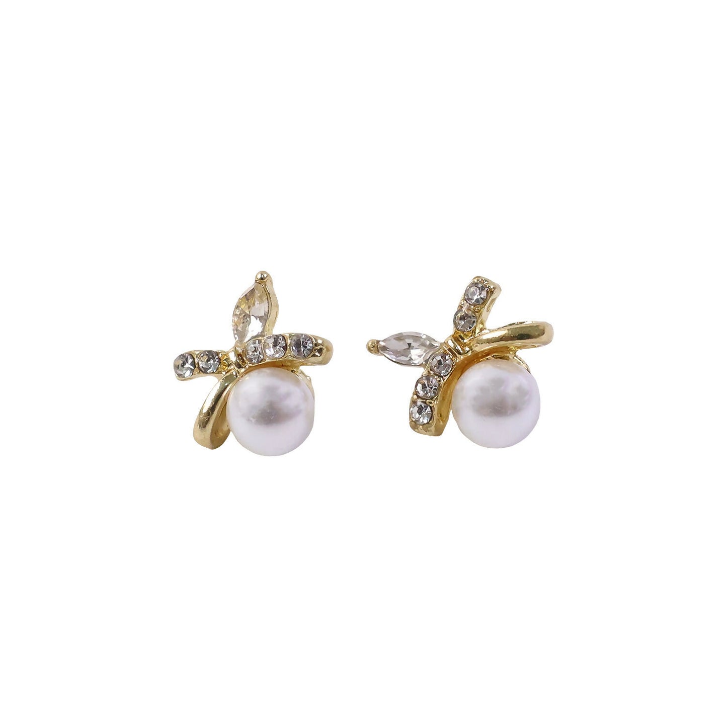 Pearl butterfly earrings displayed on a soft fabric background