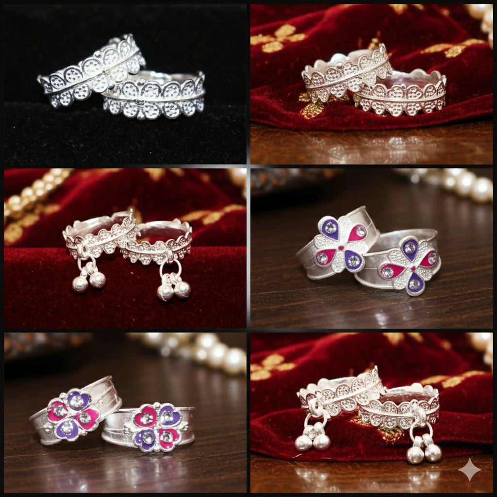 Silver toe ring bichhiya with intricate lace design for women and girls
