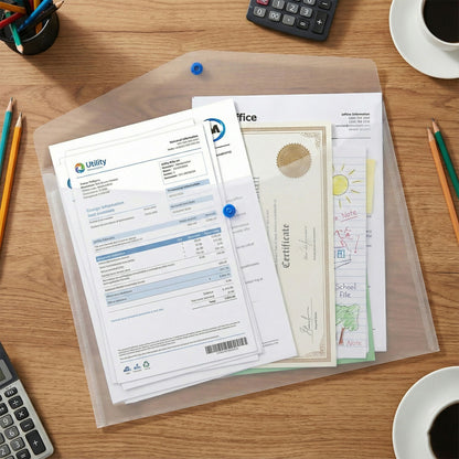 Single Pocket Button Closure Transparent Document File Folder – MIx Colour