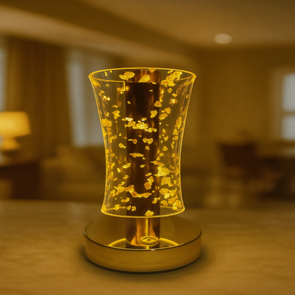 Premium Crystal Glow LED Touch Lamp for Home Décor | Golden Acrylic 3D Effect Night Lamp with Warm Ambient Light | Rechargeable Bedside Table Lamp for Bedroom, Living Room, Café & Gifting | Pack of 1