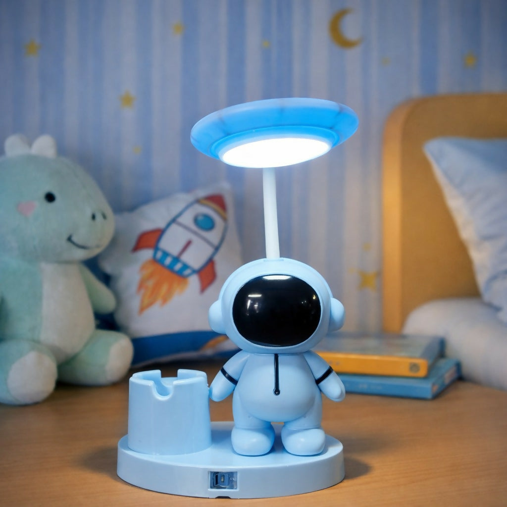 Blue Astronaut LED Desk Lamp with Pen Holder for Study Table, Kids Room & Bedside