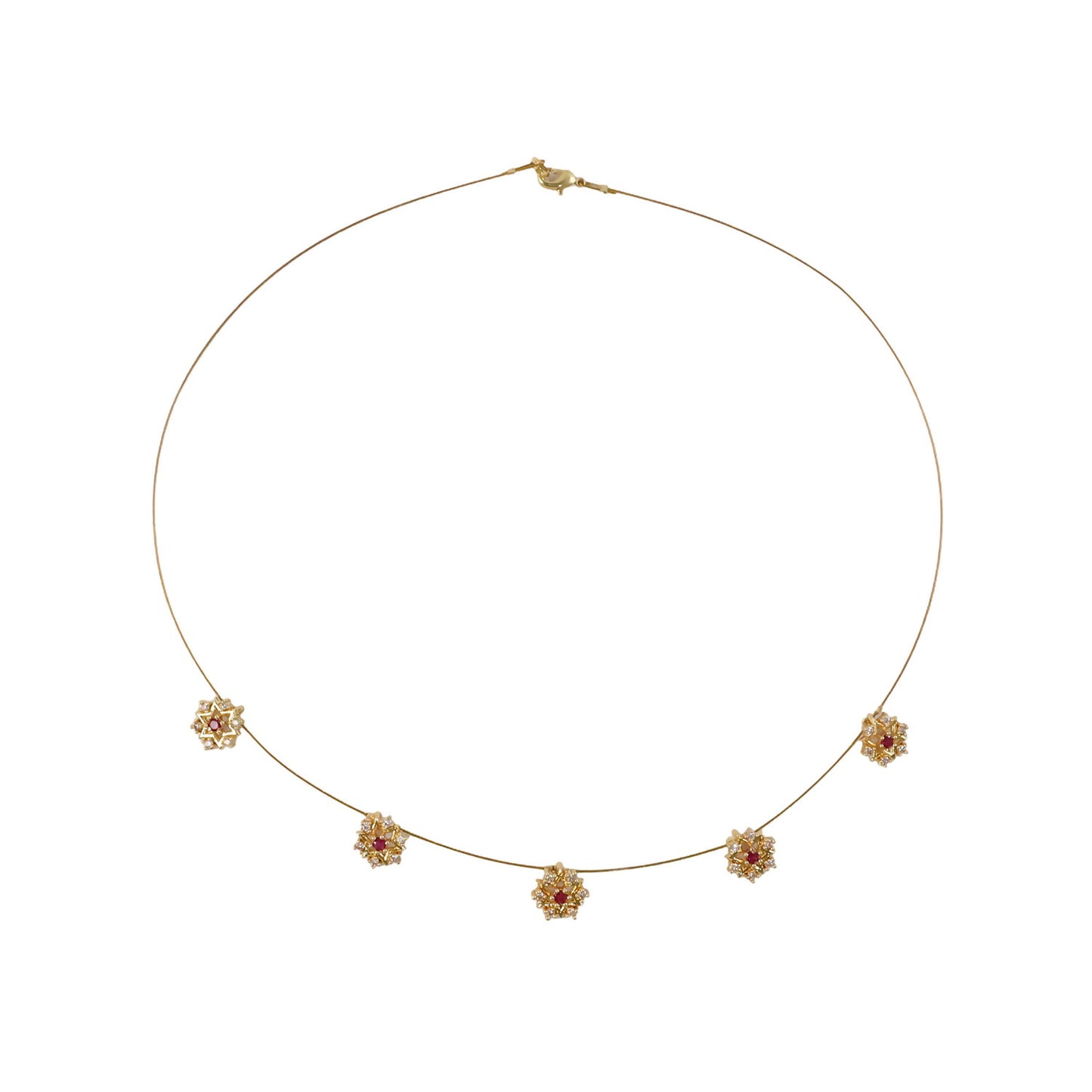 Ruby Blossom Floral Necklace Elegant Golden Petal Design Stylish Chain Jewelry