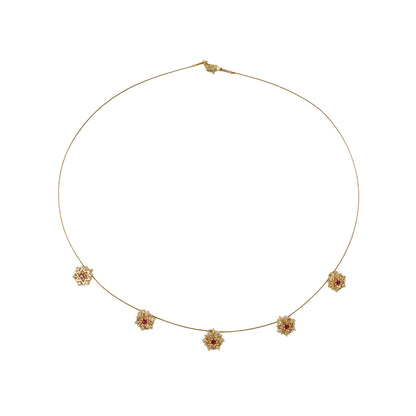 Ruby Blossom Floral Necklace Elegant Golden Petal Design Stylish Chain Jewelry