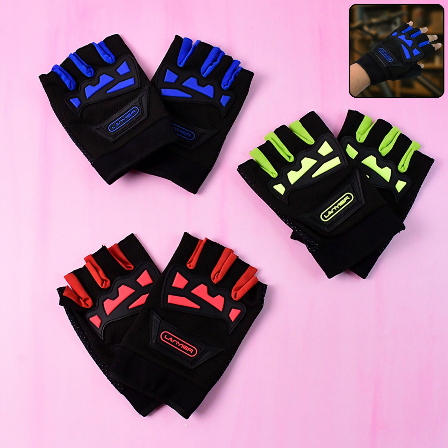 Unisex Half Finger Gym Gloves with Anti-Slip Grip and Protective Padding for Weightlifting, Cycling, and Fitness – 3 Pair