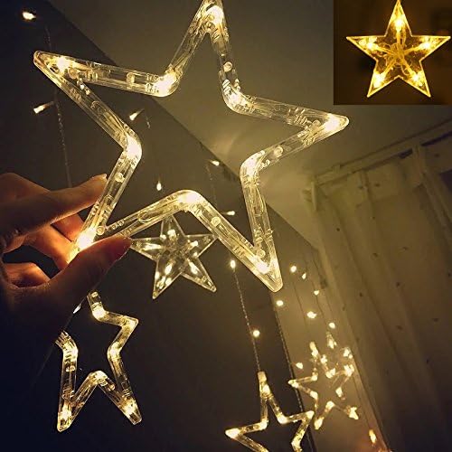 Warm white LED curtain lights with star patterns