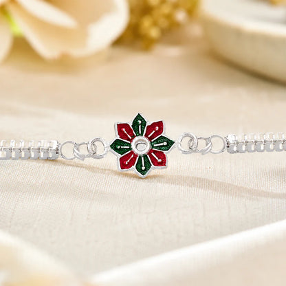 Silver Floral Rakhi Bracelet – Elegant Sibling Bond Symbol For Raksha bandhan