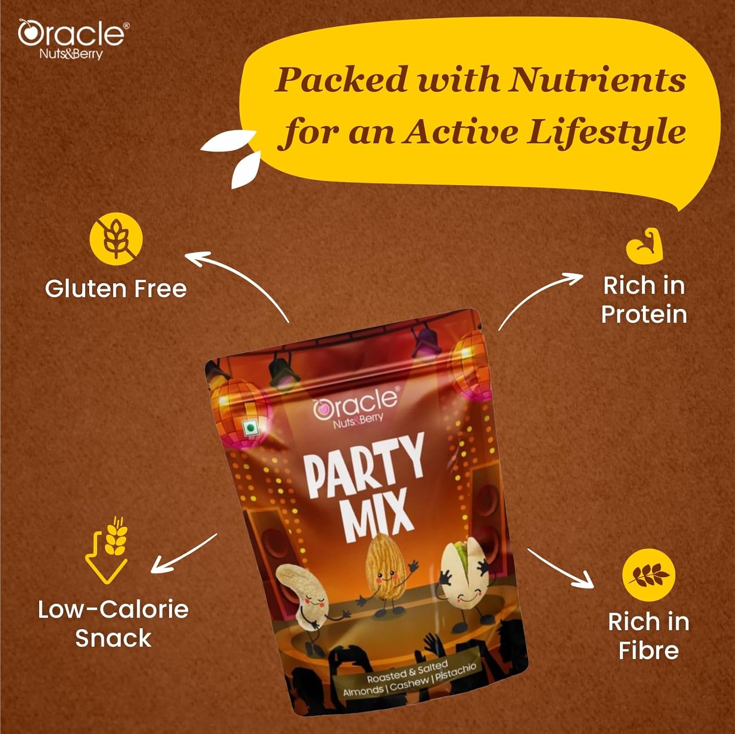 Oracle Party Mix – Roasted & Salted Almonds, Cashews & Pistachios Blend (200gm)