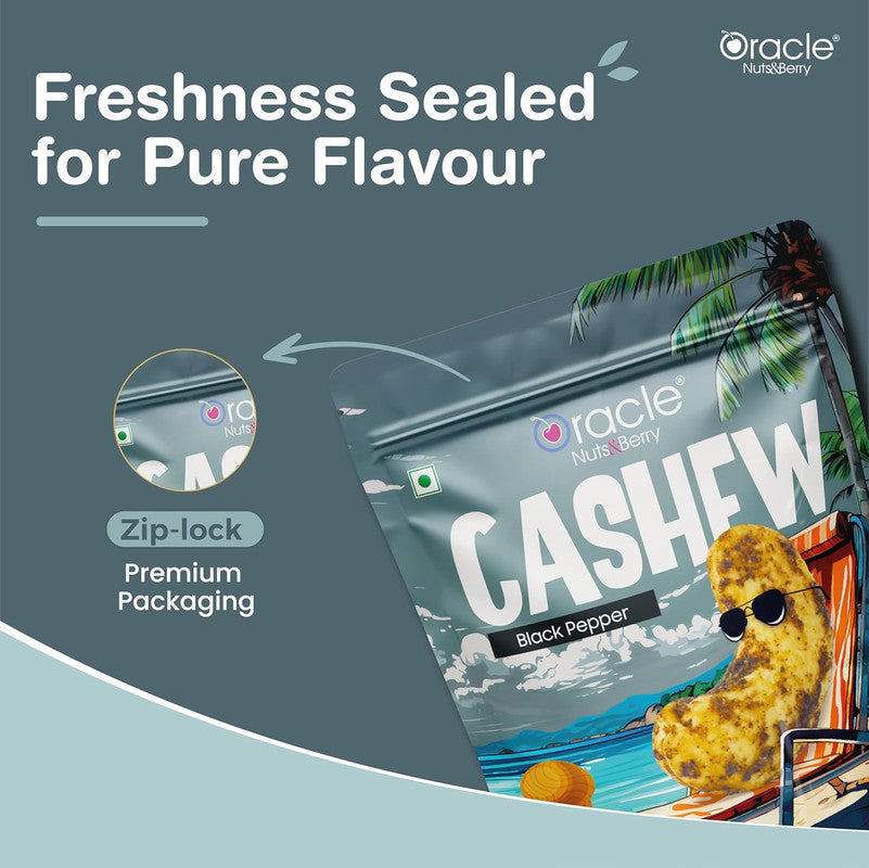 Oracle Black Pepper Roasted & Salted Cashews Crunchy Dry Fruits Snack (200gm)