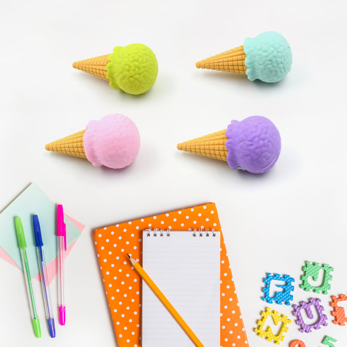 Cone Eraser for Girls & Boys / Eraser for School B'Day Return Gift Party Doughnut Lollipop Ice Cream Theme Shape Erasers Pencils Set for Kids Educational Stationary kit, School Supplies (1 Set 4 Pc)