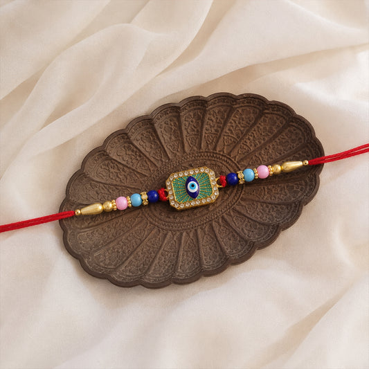 Stylish Evil Eye Rakhi with Mint Green Thread (1 Pc)