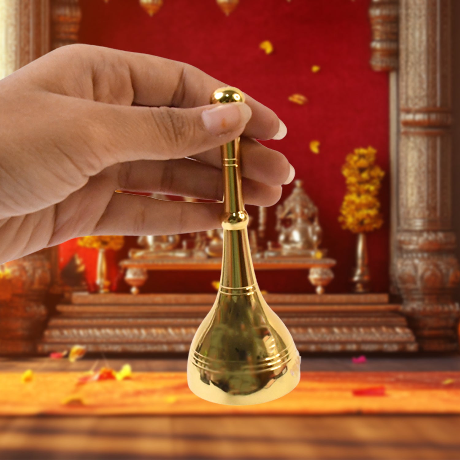 Brass Deluxe Gold Puja Bell For Home and Temple, Prayer Bell