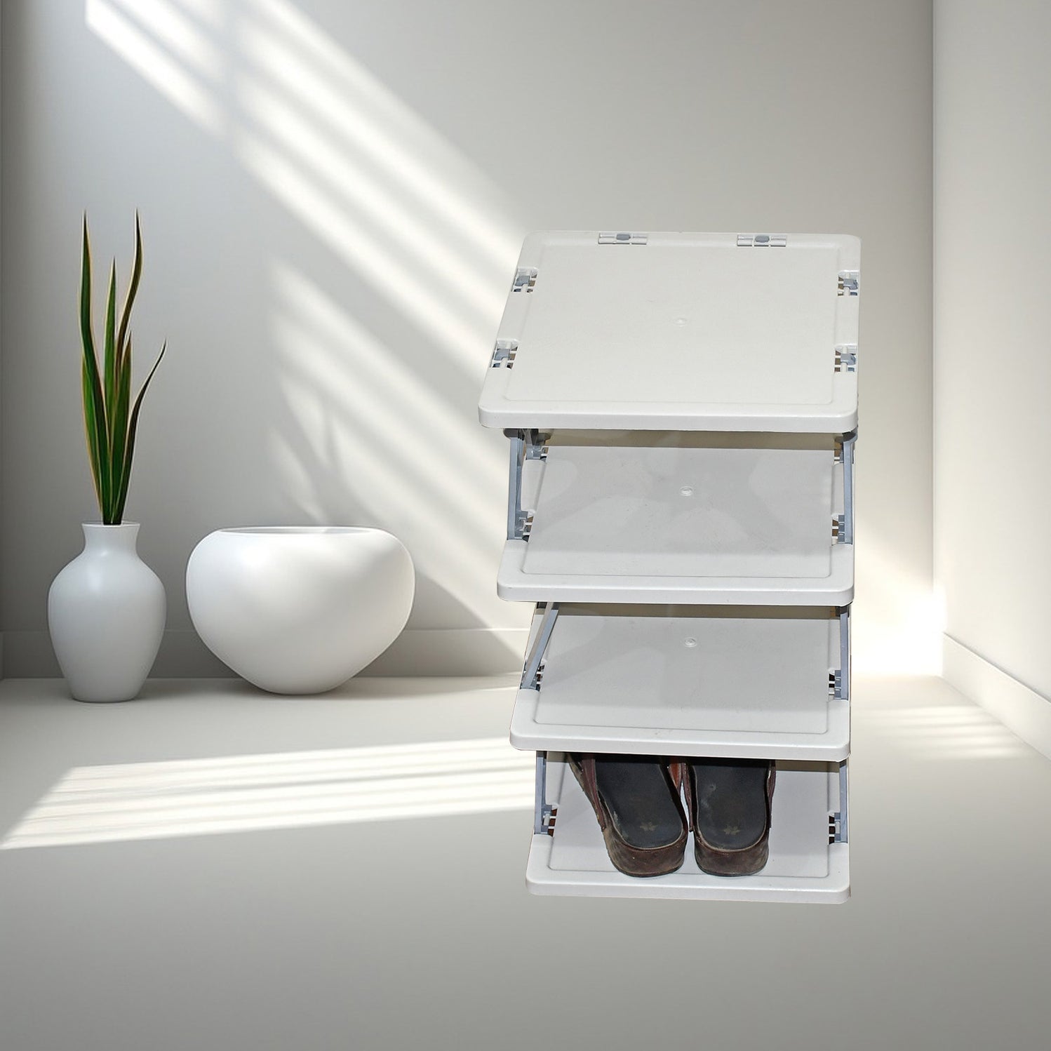 Foldable Shoe Rack (1 Pc, 4 Layers): Space-Saving, Entryway Storage ...