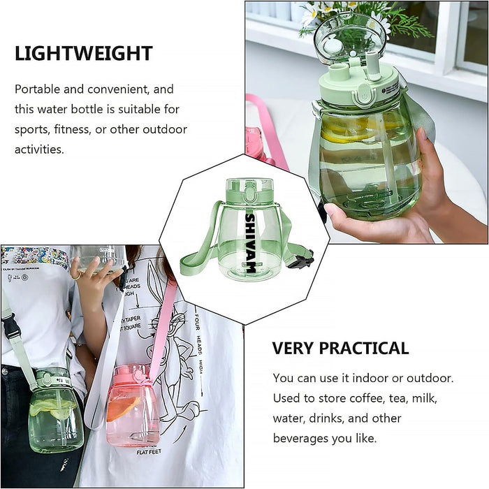 Customize Insulated Water Bottle Portable Water Bottle With Strap, Sticker and Straw Cute Outdoor Sports Bottle For Water Travel Drinkware Jug Travel Water Bottle large Capacity Water Jug, Gym / Kid / Outdoor Sport / Campus, Fashionable (1300 ML Approx)