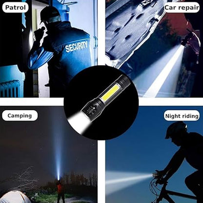 LED USB Rechargeable Mini Flashlight – Ultra-Bright Zoom & COB Side Lantern, Tactical Emergency Light