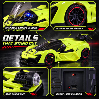 Remote Control Racing Car Toy with Water Spray Effect and LED Lights (1 Pc Set)