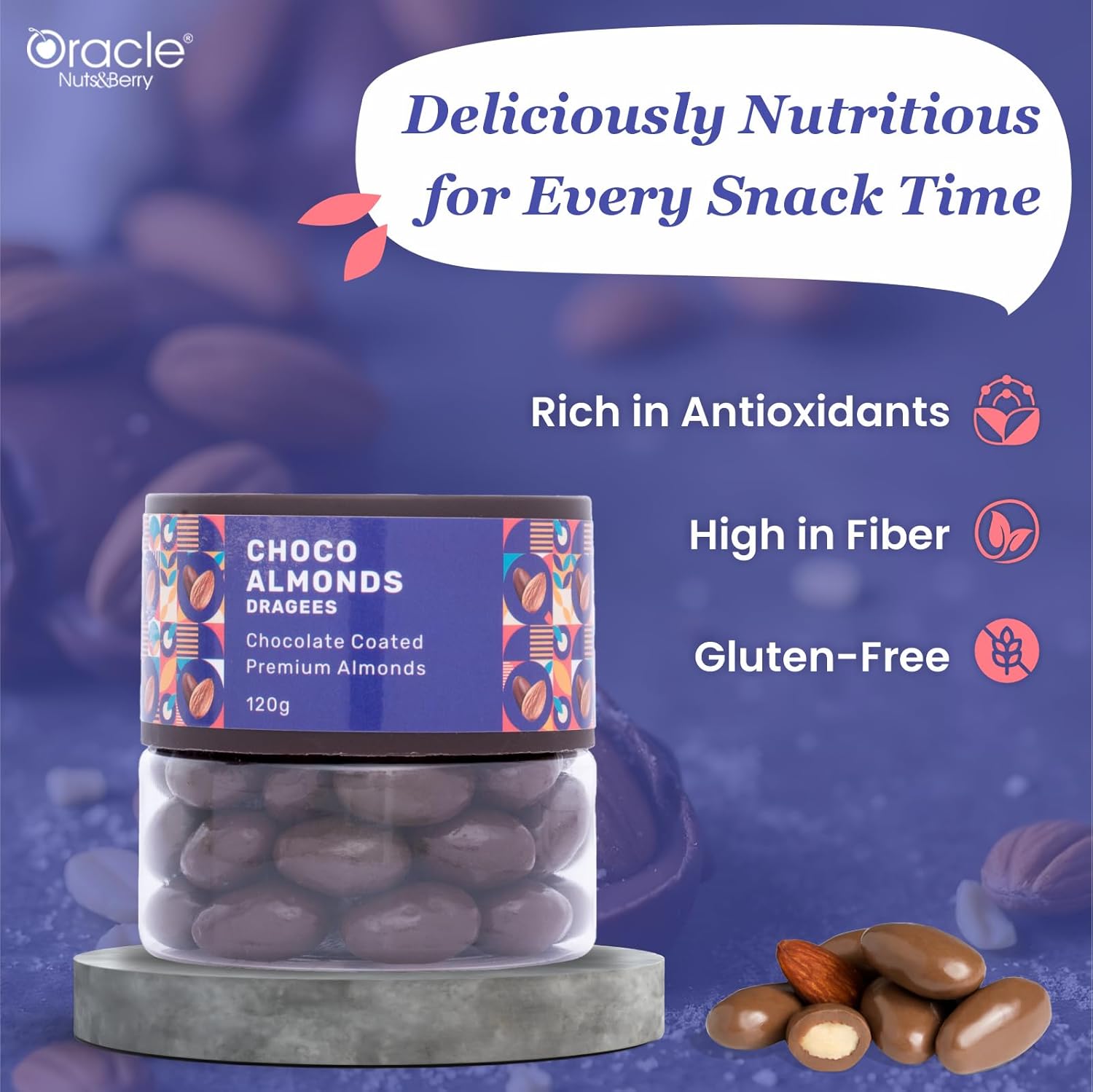 Oracle Nuts & Berry Choco Almonds Dragees – Chocolate Coated Premium Almonds (120gm)