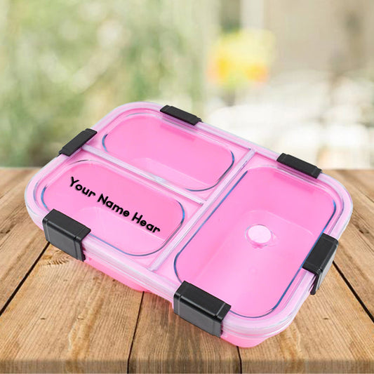 Customized Plastic 3 Compartment Insulated Lunch Box, Lunch Box (1 Pc)