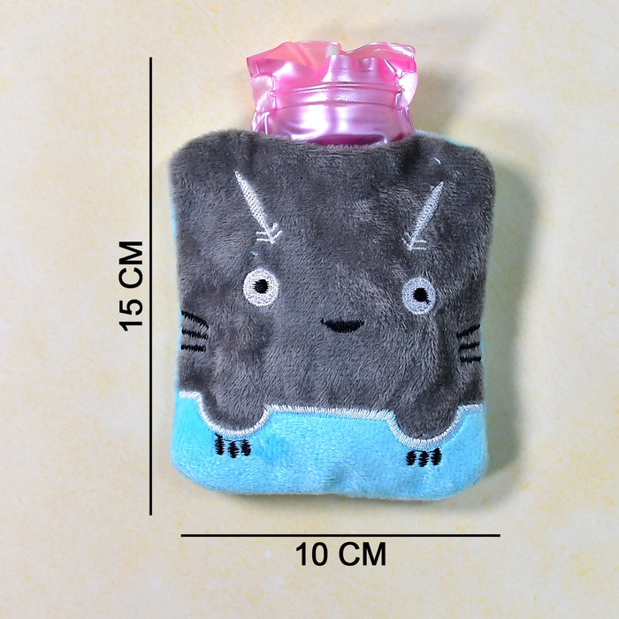 Grey Cat Print Small Hot Water Bag with Cover for Pain Relief