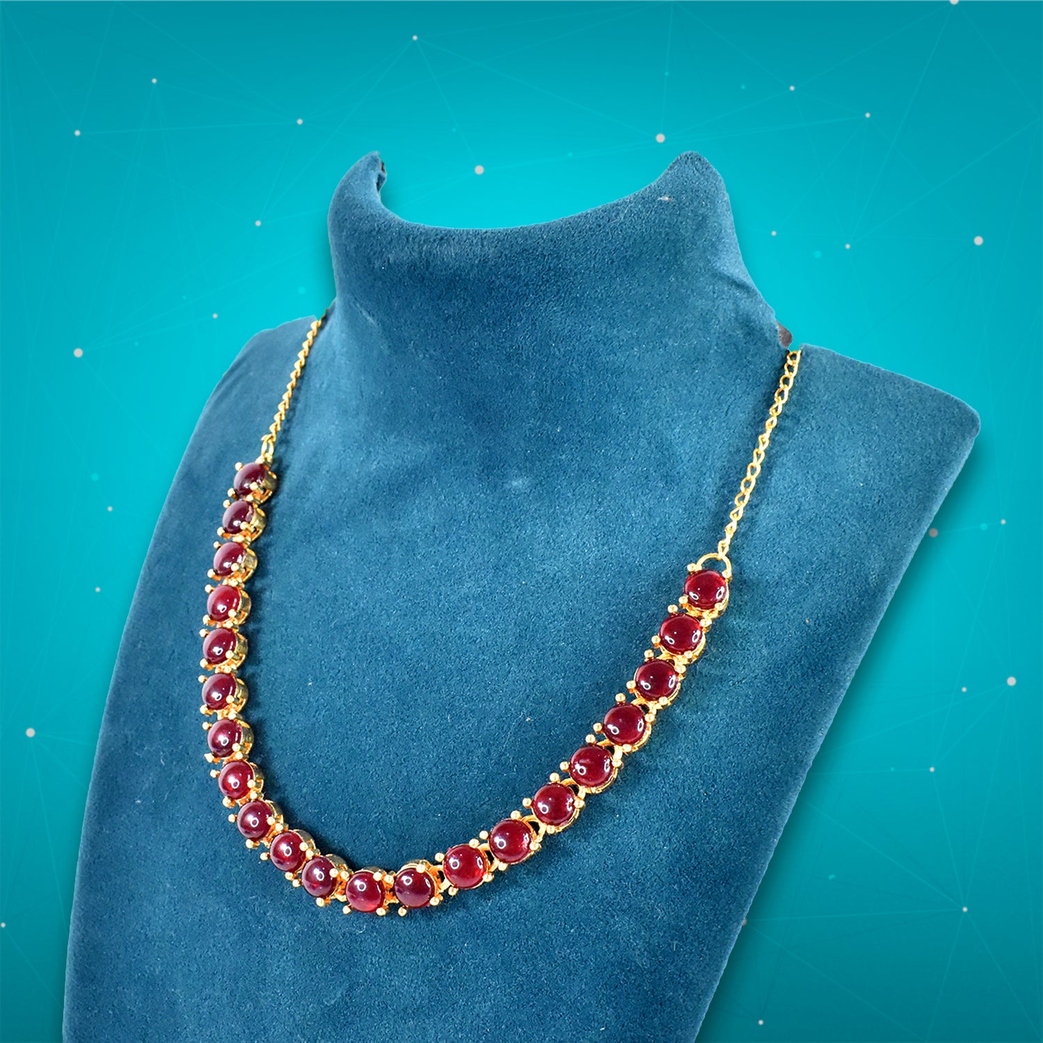 Kollam Supreme Gold-Plated Brass Red American Diamond Stone Necklace Set