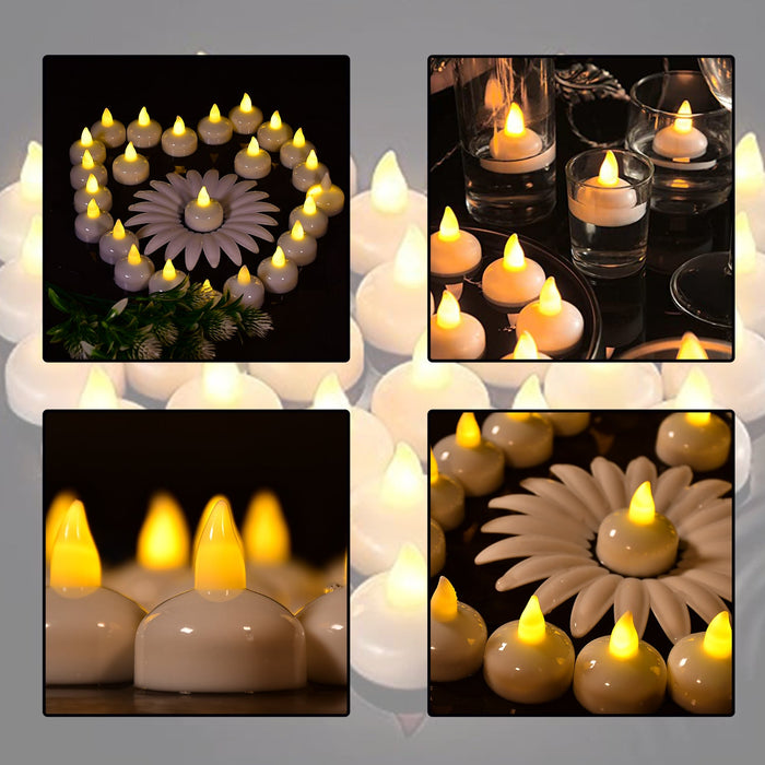 Set of 12 Flameless Floating Candles Battery Operated Tea Lights Tealight Candle - Decorative, Wedding.( Diya , Divo , Diva , Deepak , Jyoti ,)