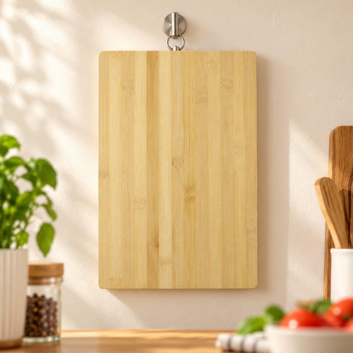 Bamboo Kitchen Chopping Board with Hanging Ring (36 x 26 Cm, 1 Pc)
