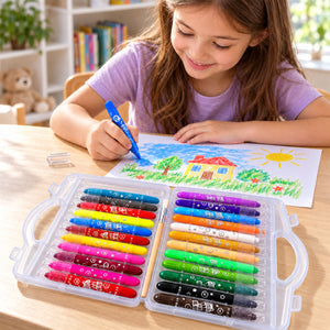 Twist-Up Water-Soluble Colour Crayons with Brush and Carry Case (24 Pc)
