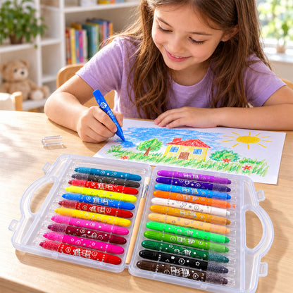 Twist-Up Water-Soluble Colour Crayons with Brush and Carry Case (24 Pc)
