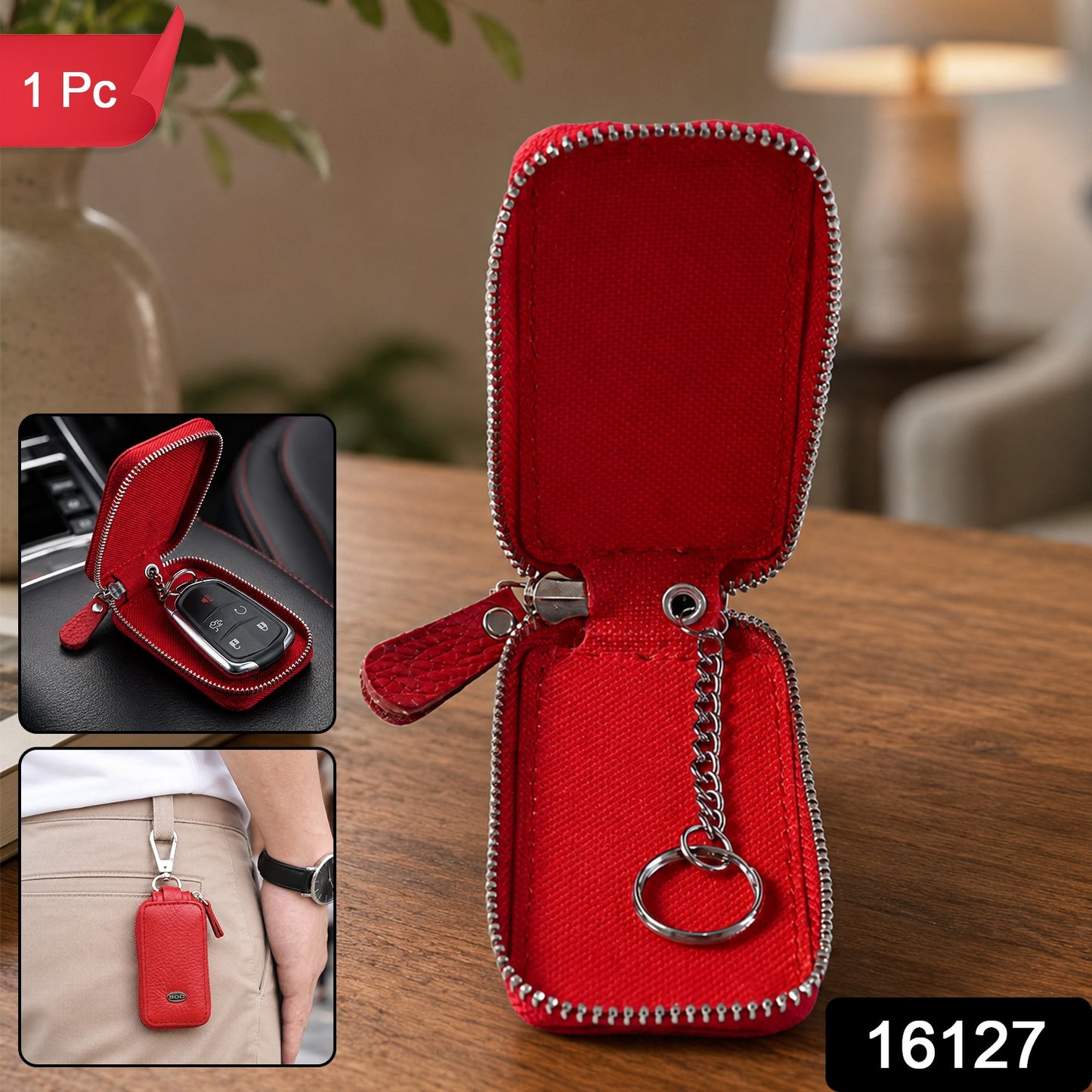 Car Key Case with Snap Hook PU Leather Smart Key Holder (1 Pc)