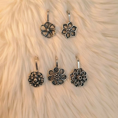 Vintage Style Oxidized Flower Nose Pins for Women & Girls – Set of 5
