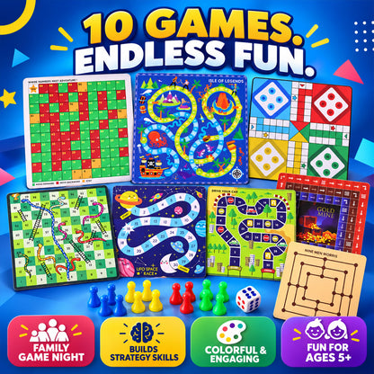 10 in 1 Board Games Set with Ludo, Chess and Snakes and Ladders (10 in 1)