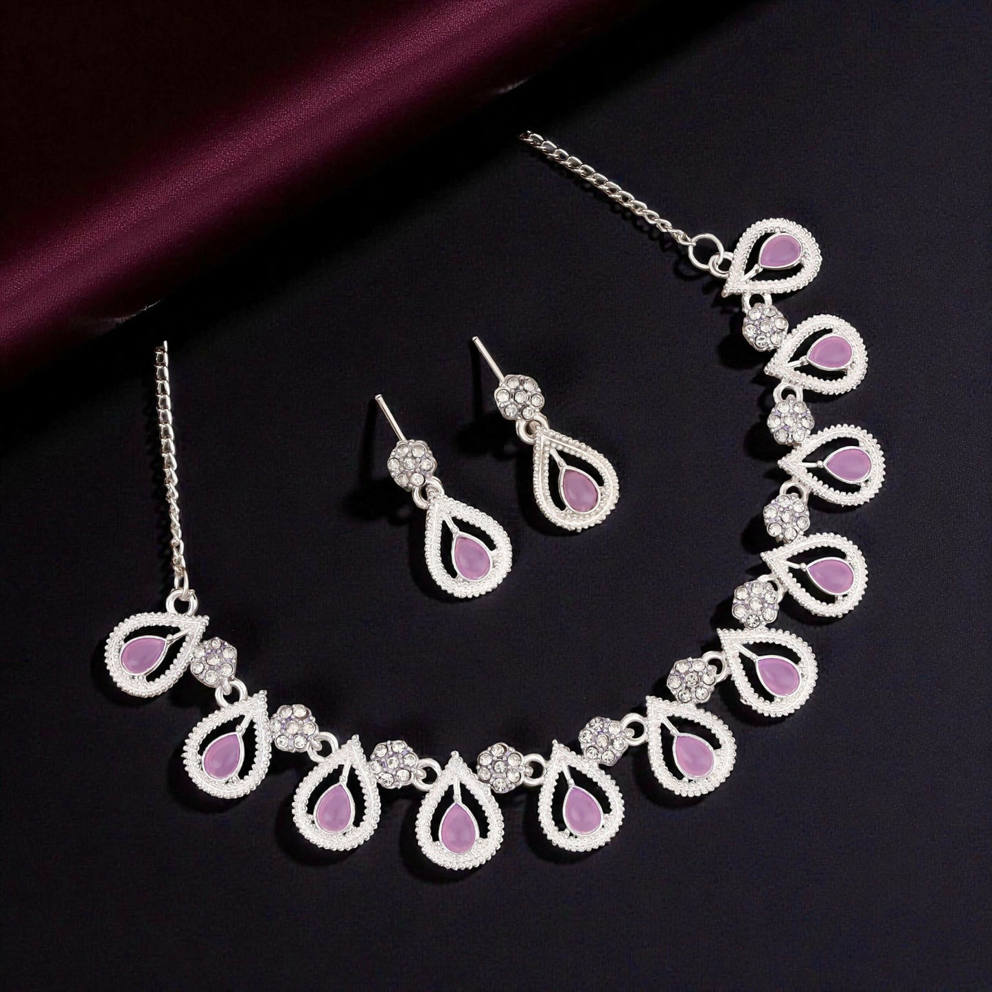 Rustic Oxidized Silver Purple & Emerald Choker Set