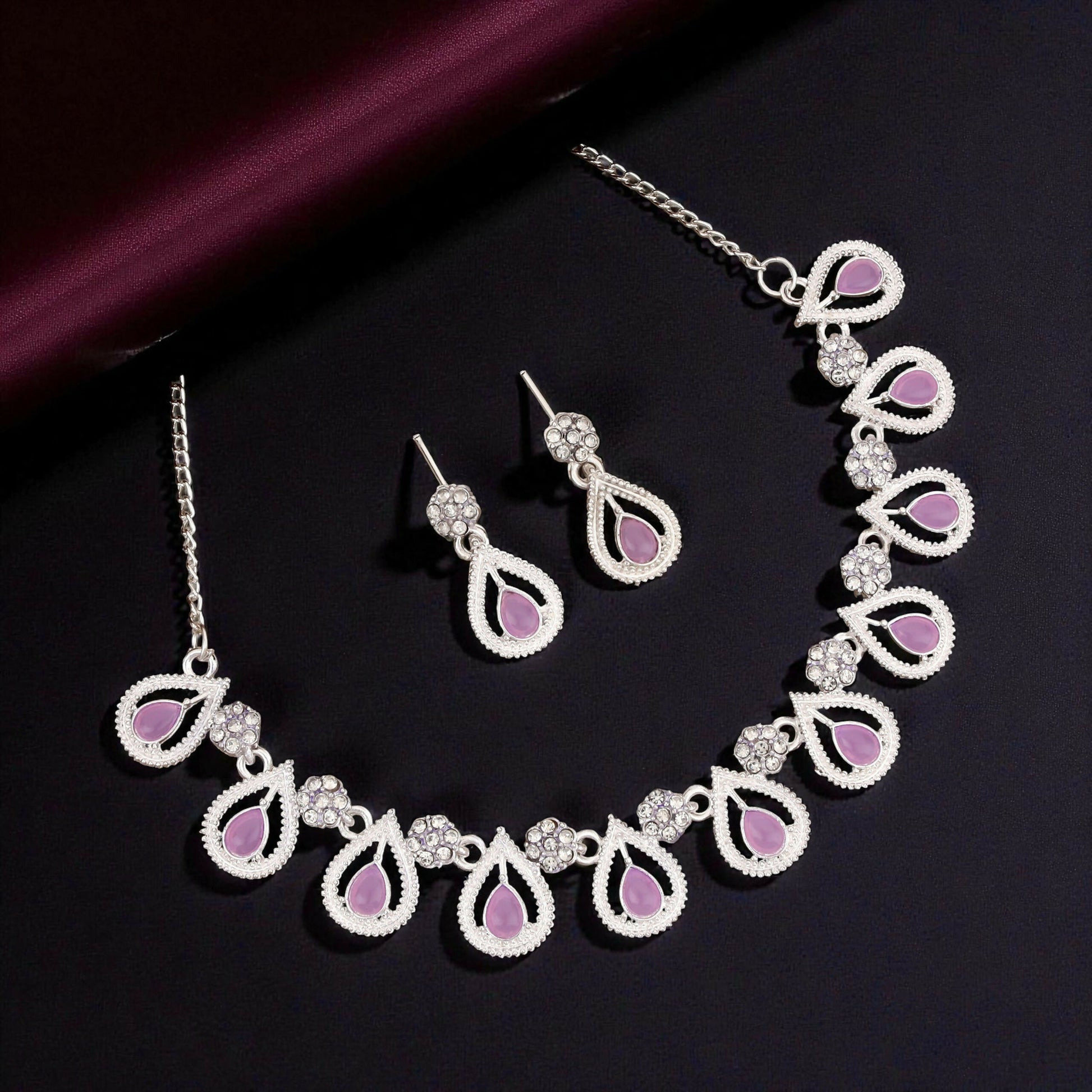 Rustic Oxidized Silver Purple & Emerald Choker Set