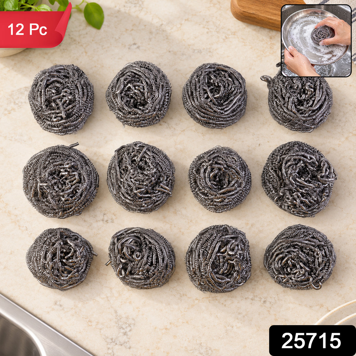 Kitchen Steel Scrubbers for Metal Utensils, Pots and Pan Cleaning (12 Pc)