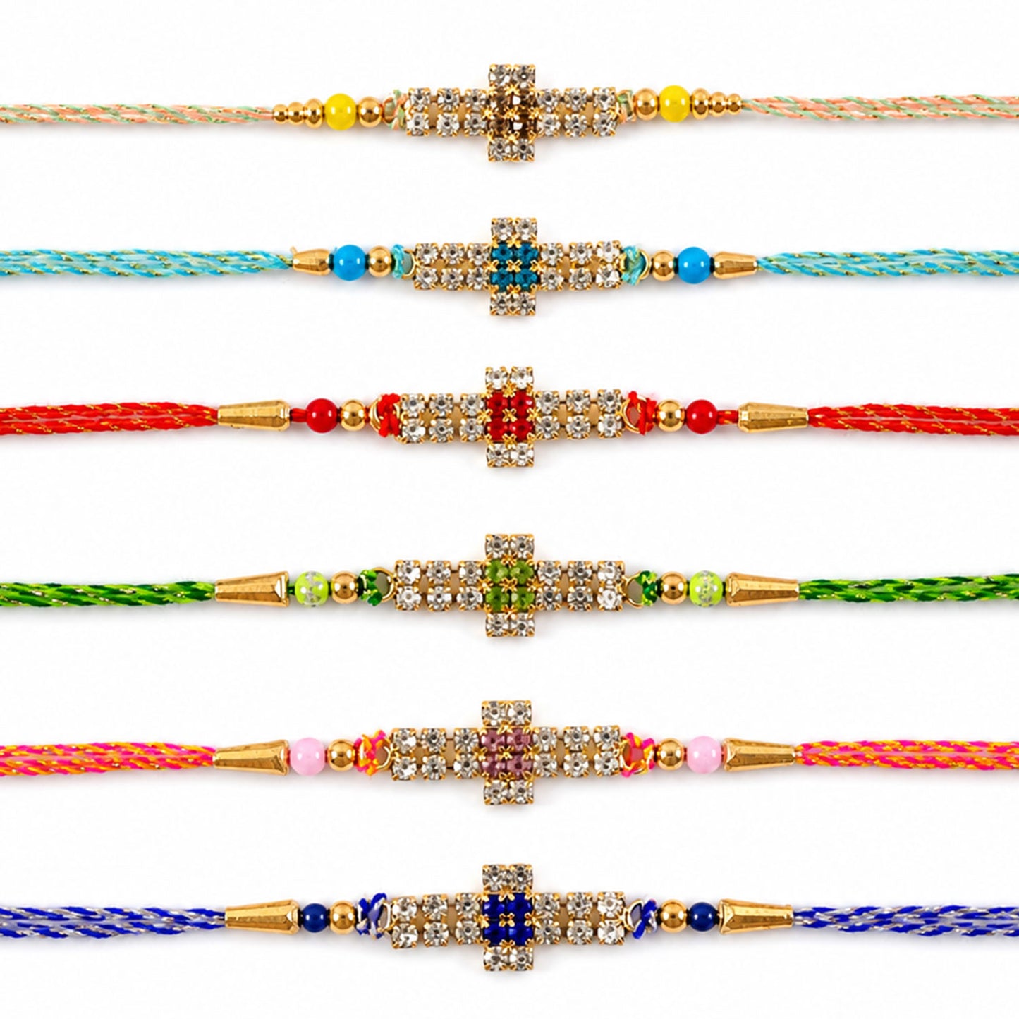 Cross Motif Stone Band Rakhi for Brother Gifting (Pack of 6)
