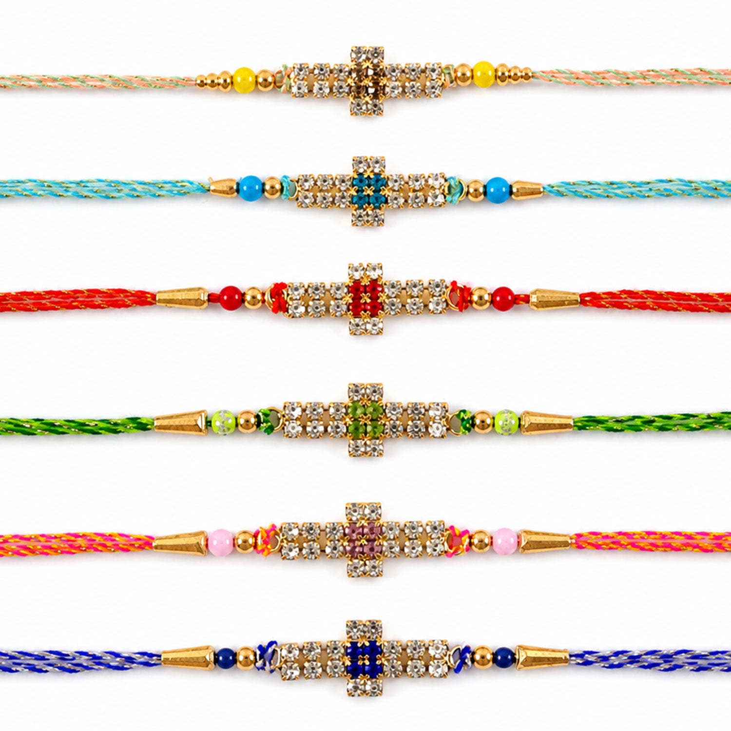 Cross Motif Stone Band Rakhi for Brother Gifting (Pack of 6)